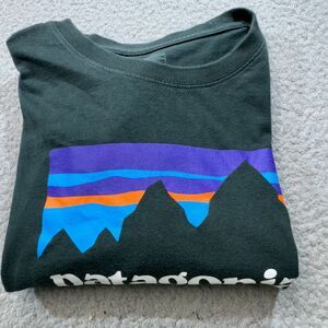 Patagonia Shirt Men Small Black Monte Fitz Roy Crest Mountain Faded Crew Regular